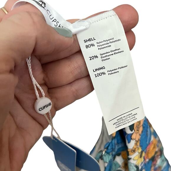 Cupshe One Piece Floral Swimsuit XL Ruched Tied Front Cutout Cheeky White Multi - Picture 5 of 7